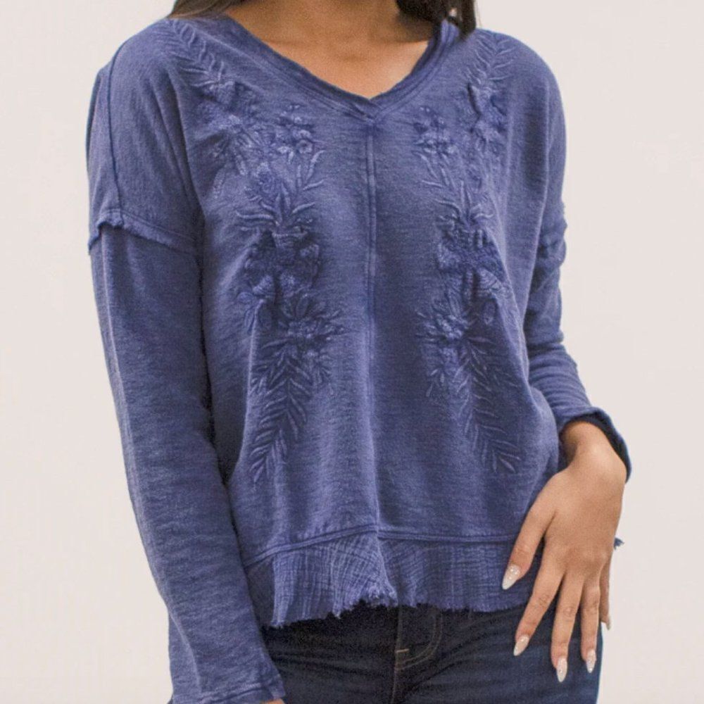 Women's Blue Embroidered Blouse